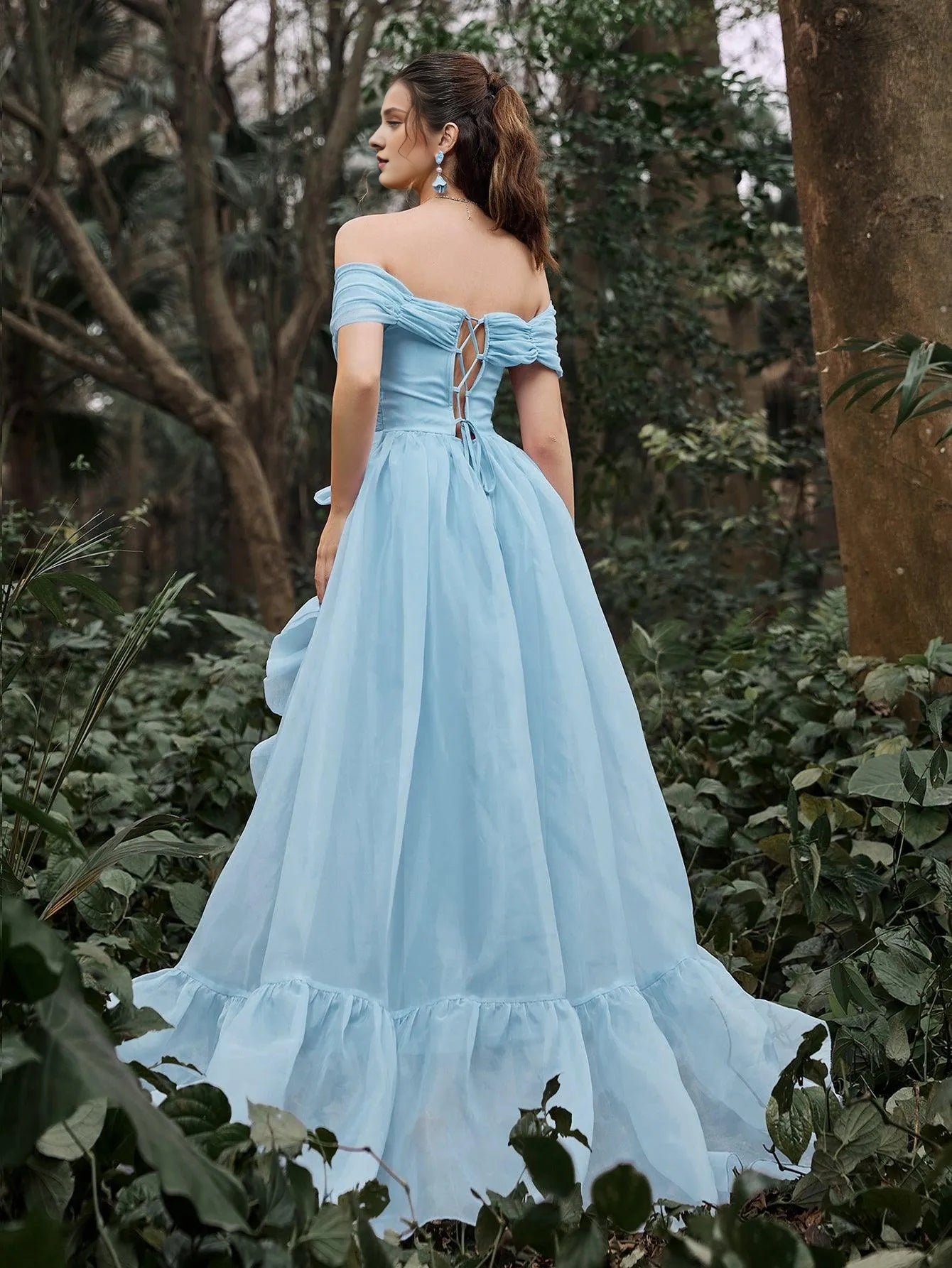 Elegant Evening Dresses/ Off Shoulder Ruffle Trim Split Thigh Prom Dress Evening Dresses/ Evening Dresses For Women
